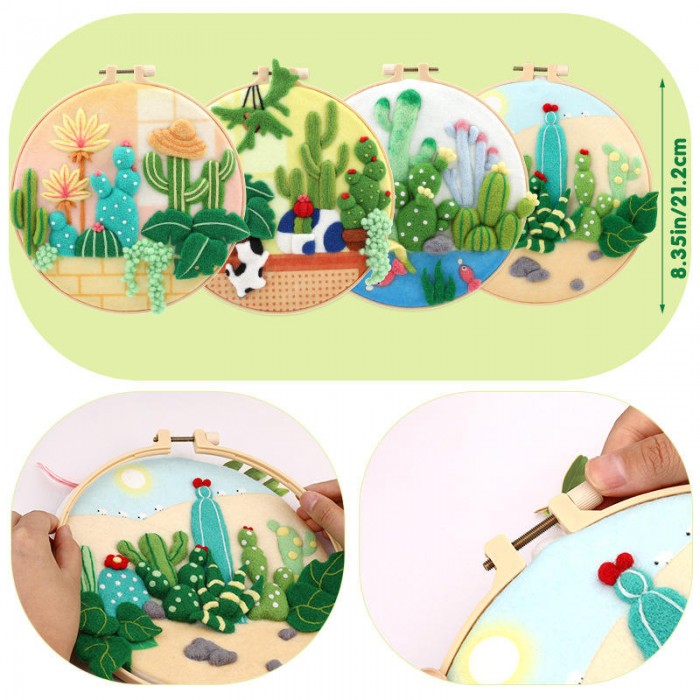 New Wool Felt Needle Felting Kit DIY Plant Embroidery Stretch Set