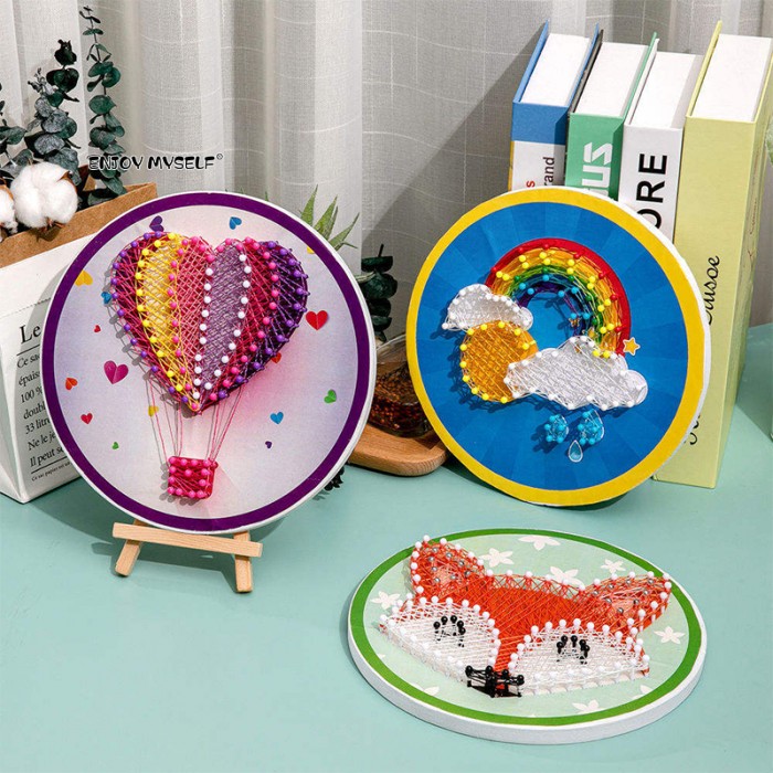 Children's Creative Gift-Nail Wire Wrapped EVA Plastic Handmade DIY Material Yarn Painting String Art Kit Educational Toys