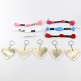 Wholesale Custom DIY Wood Crochet Accessories Wooden Cross Stitch Keychain Heart Shape