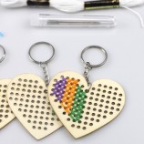 Wholesale Custom DIY Wood Crochet Accessories Wooden Cross Stitch Keychain Heart Shape