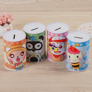 Cartoon Cylinder Iron Piggy Bank, Kids Animal Themed Coin Bank