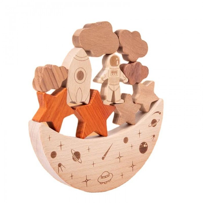 Wooden Toys Moon Stars Balance Blocks Board Games Toy Stacking High Blocks Wood Boys Puzzle Toys