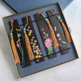 Custom Classical Chinese Style Black Wood Craft Bookmark with Dot Tassel Box