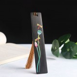 Custom Classical Chinese Style Black Wood Craft Bookmark with Dot Tassel Box