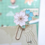 Custom Cherry Blossom Sakura Metal Enamel Pin Bookmark Clip for Planner