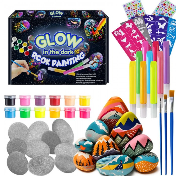 DIY Glow in the Dark Acrylic Paint Kit Non-Toxic Rock Painting Model Coloring Toys