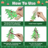 Christmas DIY Painting Kit, 3D Stereo Wood Carving Desktop Ornament Kit, Customizable Christmas Tree Craft Set for Home Decor