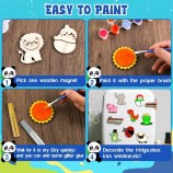 DIY Wood Painting Fridge Magnet Craft Kit for Kids, Unfinished Wooden Magnet Art Set with Paint & Brushes
