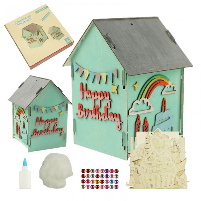 DIY Wooden Doll House Kit for Kids, Unfinished Wood Playhouse Craft Set with Painting & Assembly Accessories