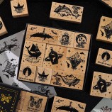 Custom Logo Personalized Wooden Rubber Stamp Set, Hand Drawn Animal & Butterfly Design