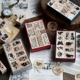 Vintage Text & Floral Wooden Rubber Stamps Set for Card Making & DIY Crafts