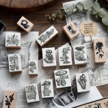 Vintage Text & Floral Wooden Rubber Stamps Set for Card Making & DIY Crafts