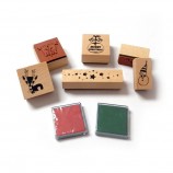 Kids Mini Cute Wooden Rubber Stamp Set with Ink Pad, Christmas & Diary DIY Stamps