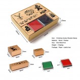 Kids Mini Cute Wooden Rubber Stamp Set with Ink Pad, Christmas & Diary DIY Stamps