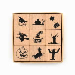 Custom Halloween Wooden Rubber Stamp Set - Spooky Craft Stamps