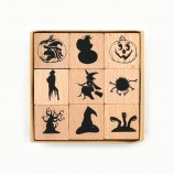 Wholesale Custom Halloween Wooden Rubber Stamp Set - Spooky Witch Pumpkin Craft Stamps for Party