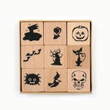 Wholesale Custom Halloween Wooden Rubber Stamp Set - Spooky Witch Pumpkin Craft Stamps for Party