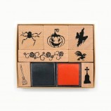 Wholesale Custom Halloween Wooden Rubber Stamp Set - Spooky Witch Pumpkin Craft Stamps for Party