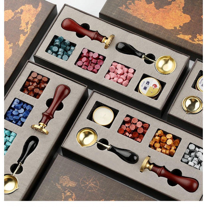 Vintage World Map Fire Lacquer Wax Seal Stamp Set - Deluxe Craft Kit
