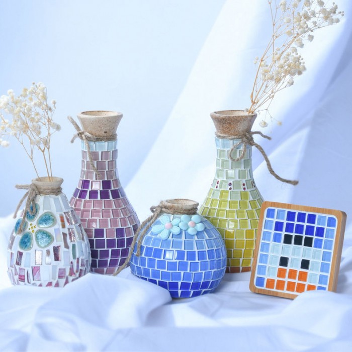 DIY Colored Mini Glass Mosaic Vase Art Craft Kit